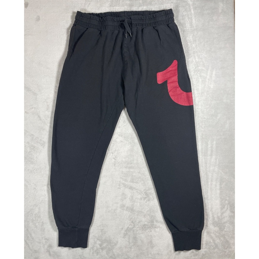 True Religion Sweatpants Men's L Black Joggers Big Horseshoe Logo Lounge
